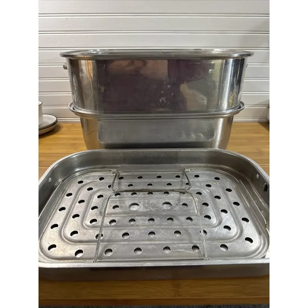 Wear Ever Deep Roaster Aluminum Roasting Pan Vintage 5 Pc Set w Inserts 825-FR